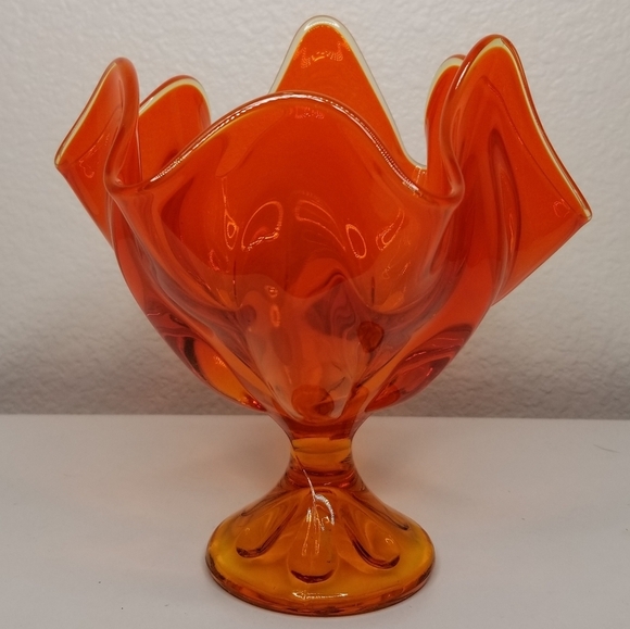 Viking Epic 6 Petal Persimmon Handkerchief Vase Compote Art Glass 7"x6.5 Vintage - Picture 11 of 11